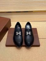 Hermes Black calfskin Leather Shoes-Hermes Man Business Leather Shoes